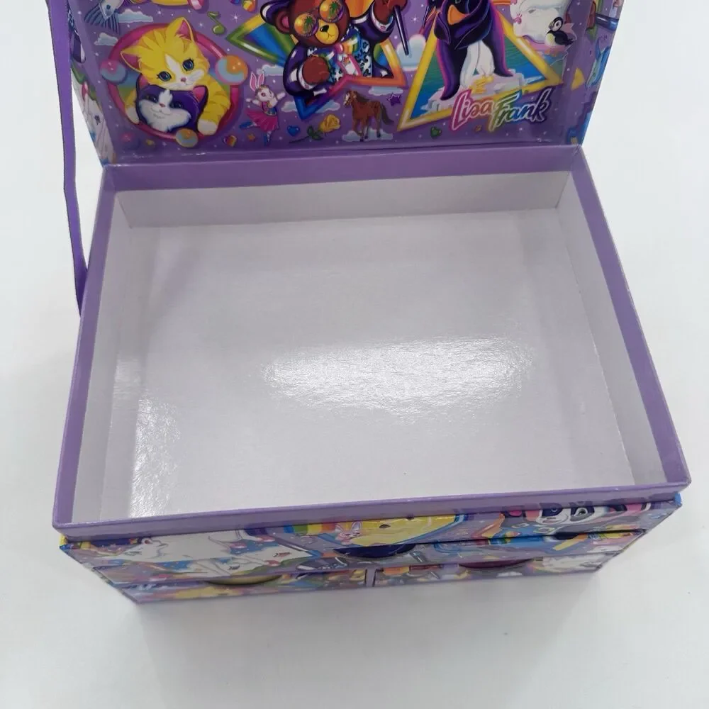 VTG 90s Lisa Frank Jewelry Trinket Stationary Storage Box and 6 Charms Fast Ship